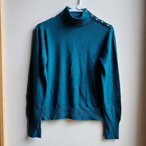 Heathcote Vintage Aqua Mock Neck Pearl Button Sweater Size 38/Large